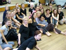 First Forgiveness Project Lab: Anne and Frances with dancers and community members